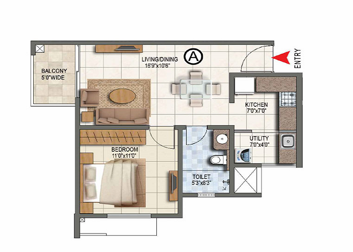 Prestige Park Ridge 1 BHK Floor Plan