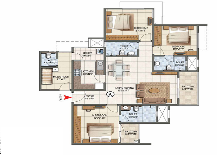 Prestige Park Ridge 3 BHK Floor Plan